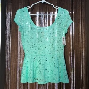 NWT Mint Lace Peplum Top